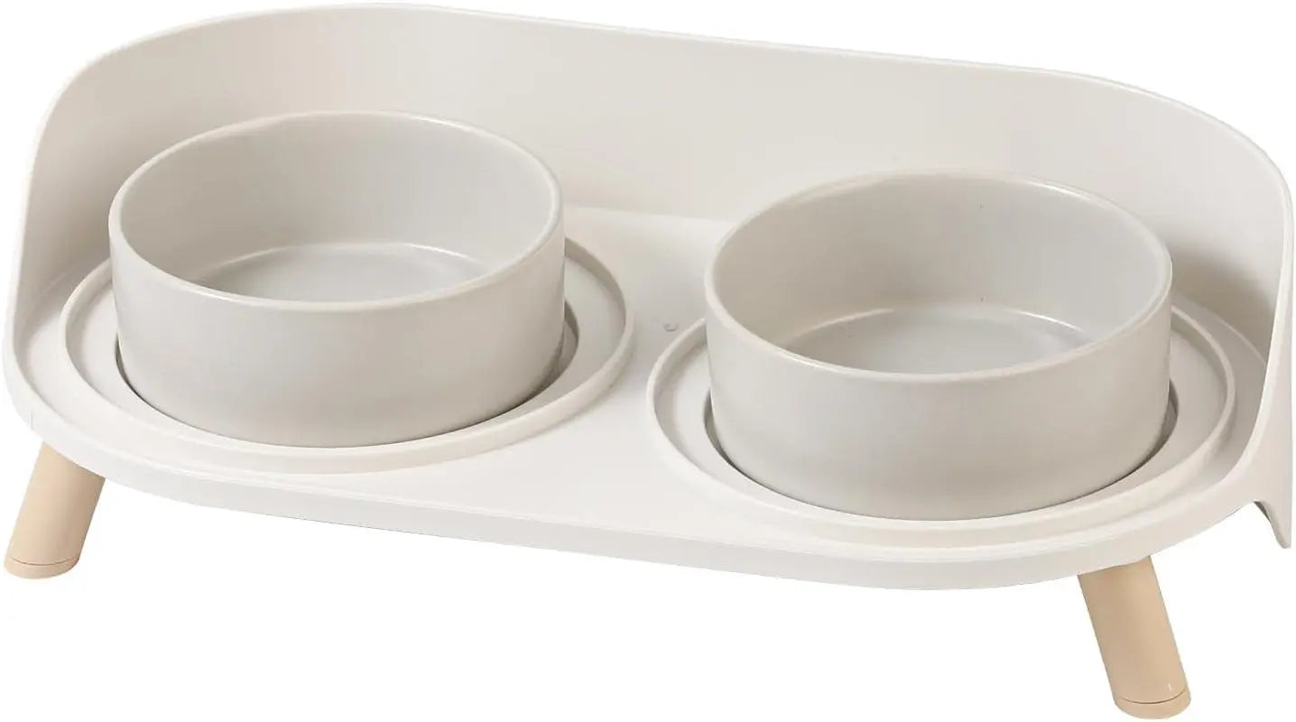 Elevated Ceramic Cat &amp; Dog Bowl Set with Splash Guard, Non-Slip Stand (2x480ml)