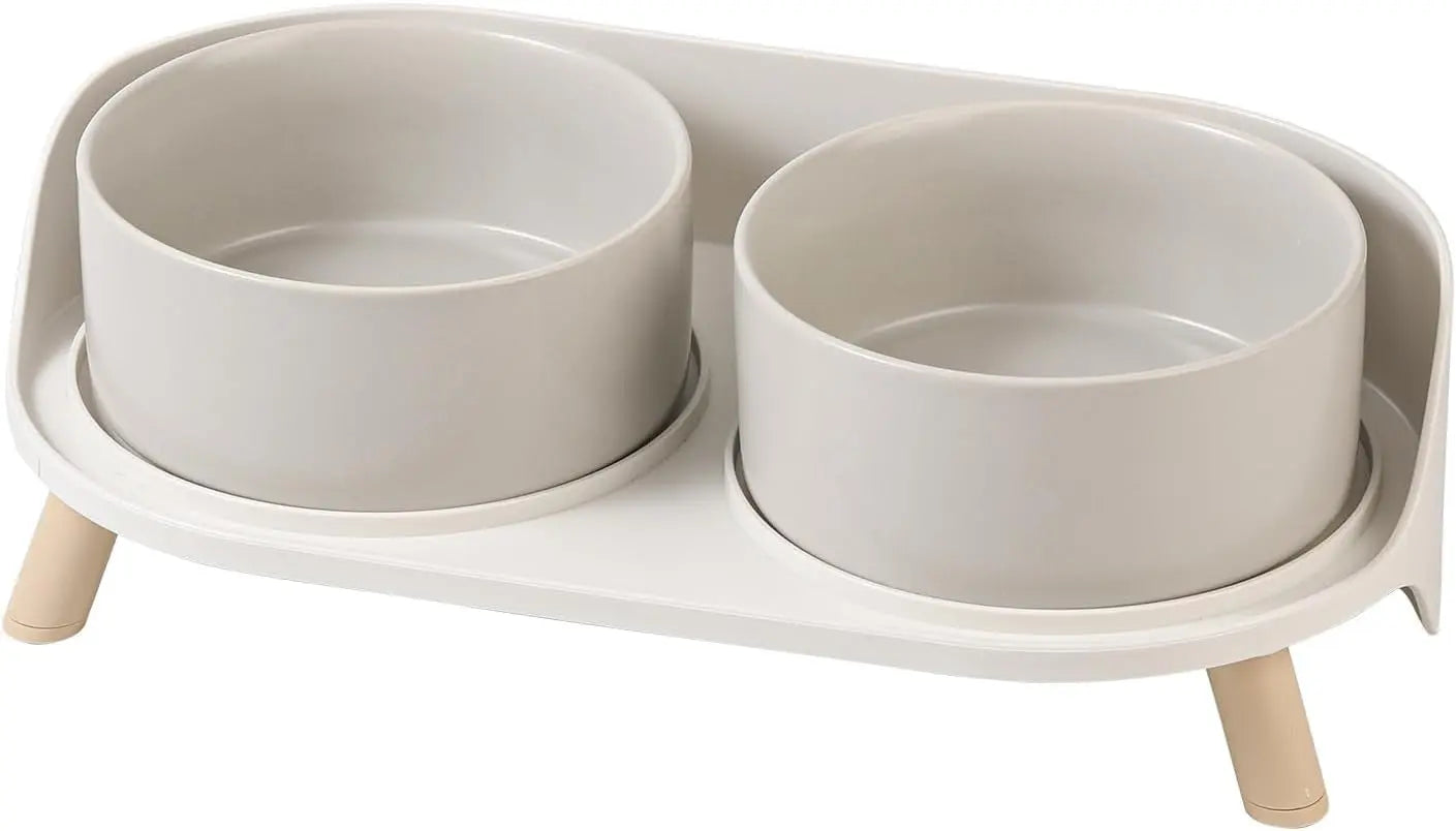 Elevated Ceramic Cat &amp; Dog Bowl Set with Splash Guard, Non-Slip Stand (2x480ml)