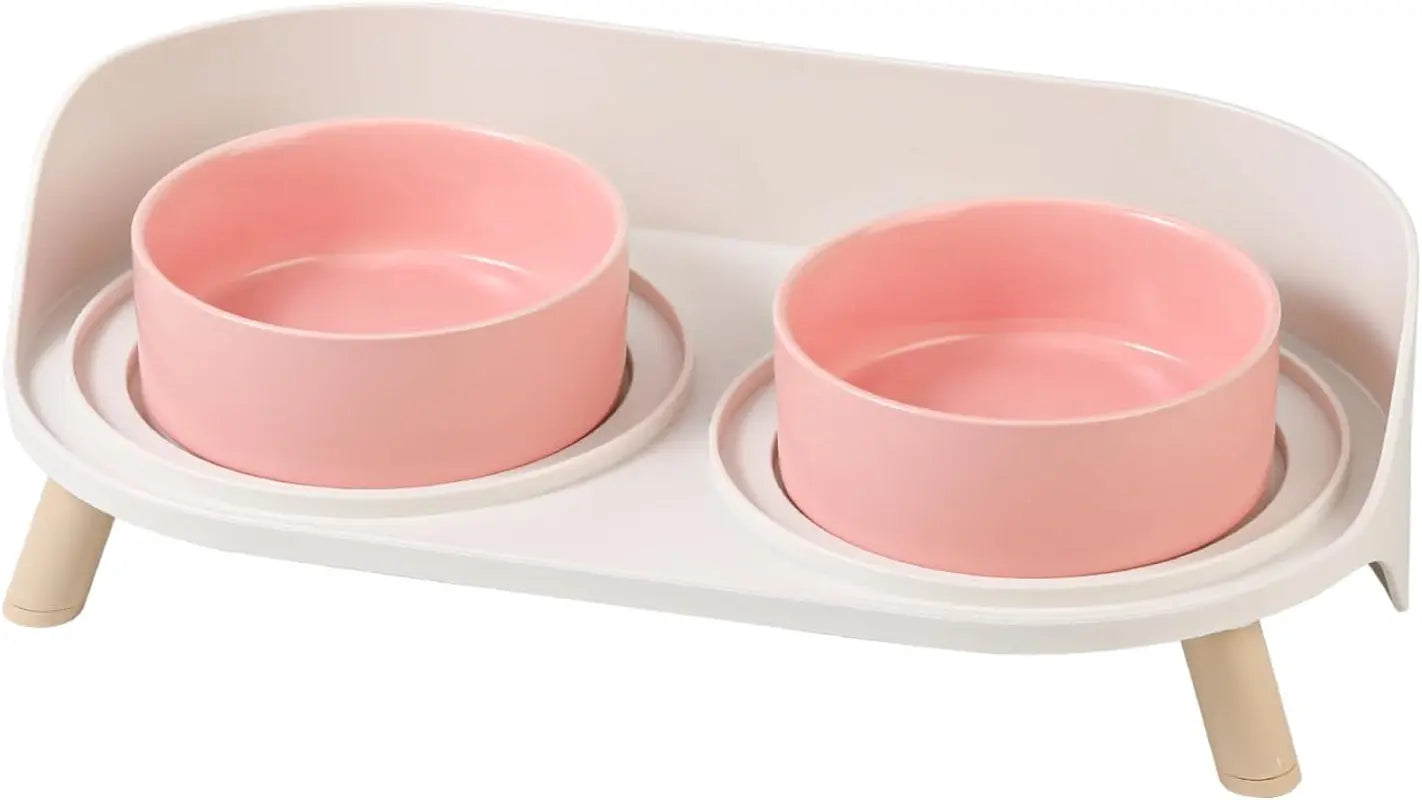 Elevated Ceramic Cat &amp; Dog Bowl Set with Splash Guard, Non-Slip Stand (2x480ml)