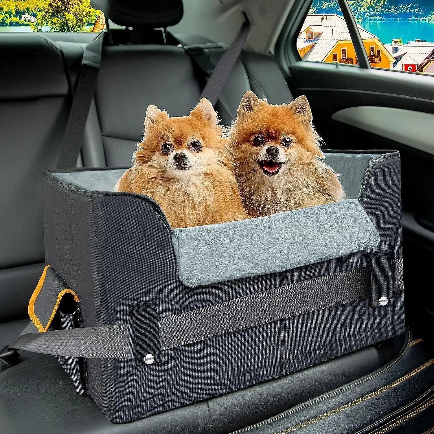 Elevated Dog Car Seat Booster Bed for Small Dogs &amp; Cats – Travel Carrier Seat