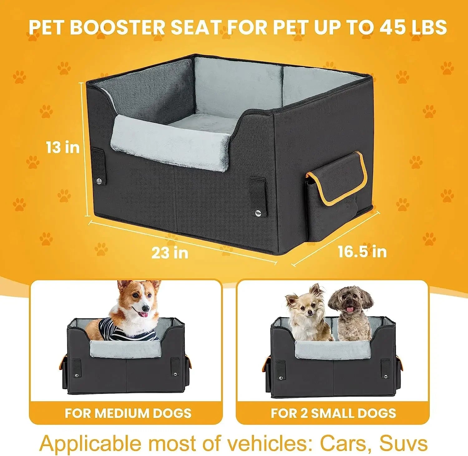 Elevated Dog Car Seat Booster Bed for Small Dogs &amp; Cats – Travel Carrier Seat