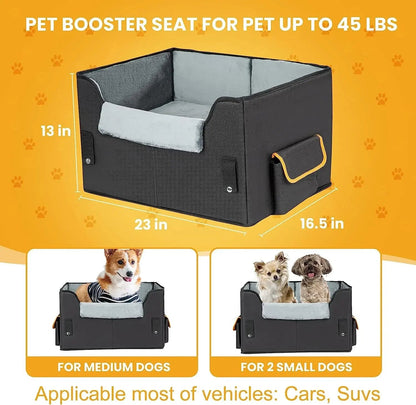 Elevated Dog Car Seat Booster Bed for Small Dogs &amp; Cats – Travel Carrier Seat