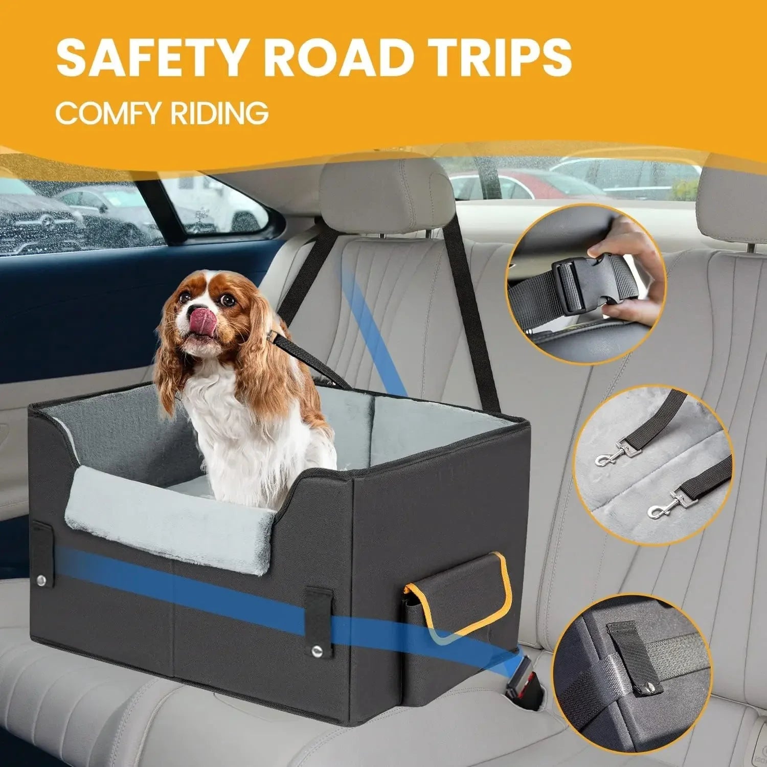 Elevated Dog Car Seat Booster Bed for Small Dogs &amp; Cats – Travel Carrier Seat