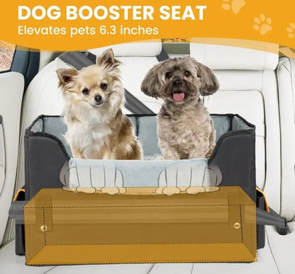 Elevated Dog Car Seat Booster Bed for Small Dogs &amp; Cats – Travel Carrier Seat