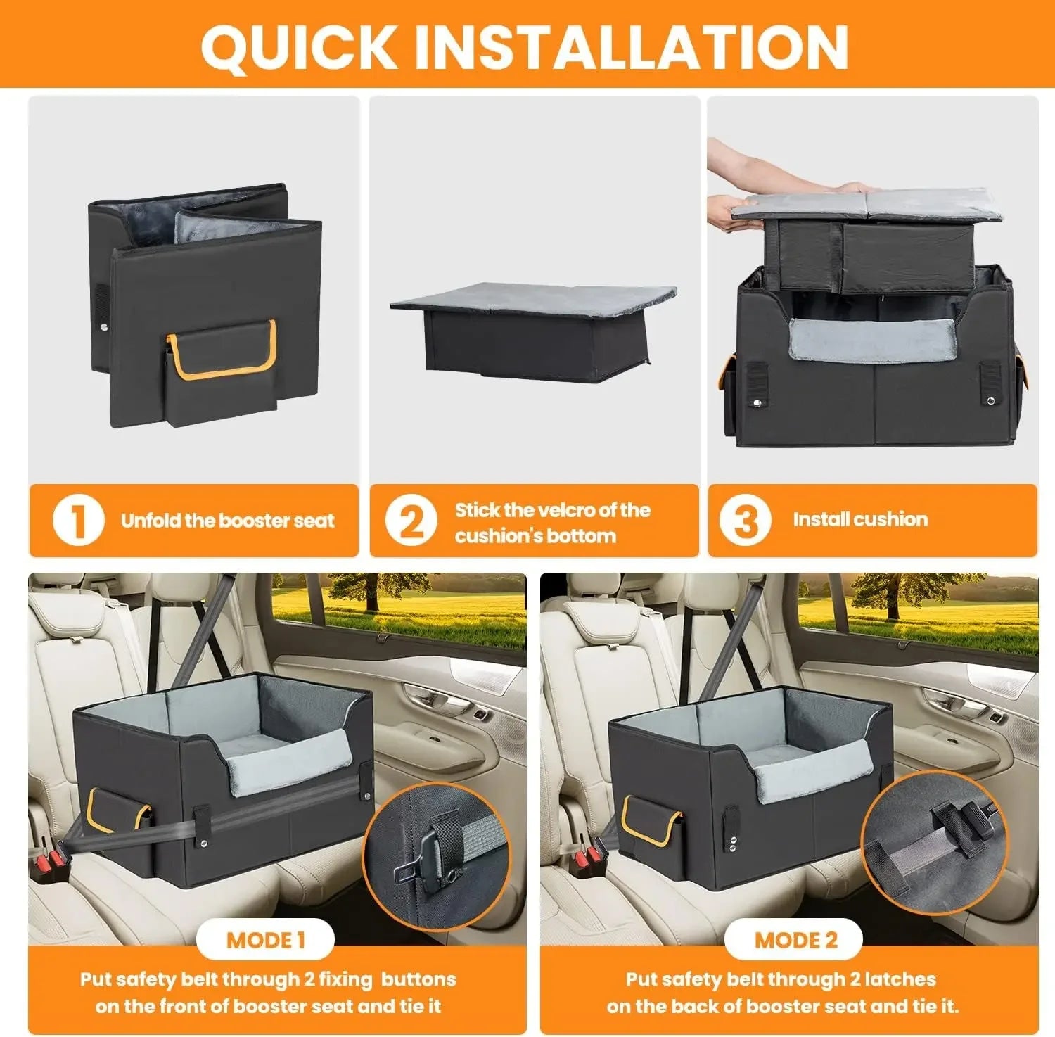 Elevated Dog Car Seat Booster Bed for Small Dogs &amp; Cats – Travel Carrier Seat