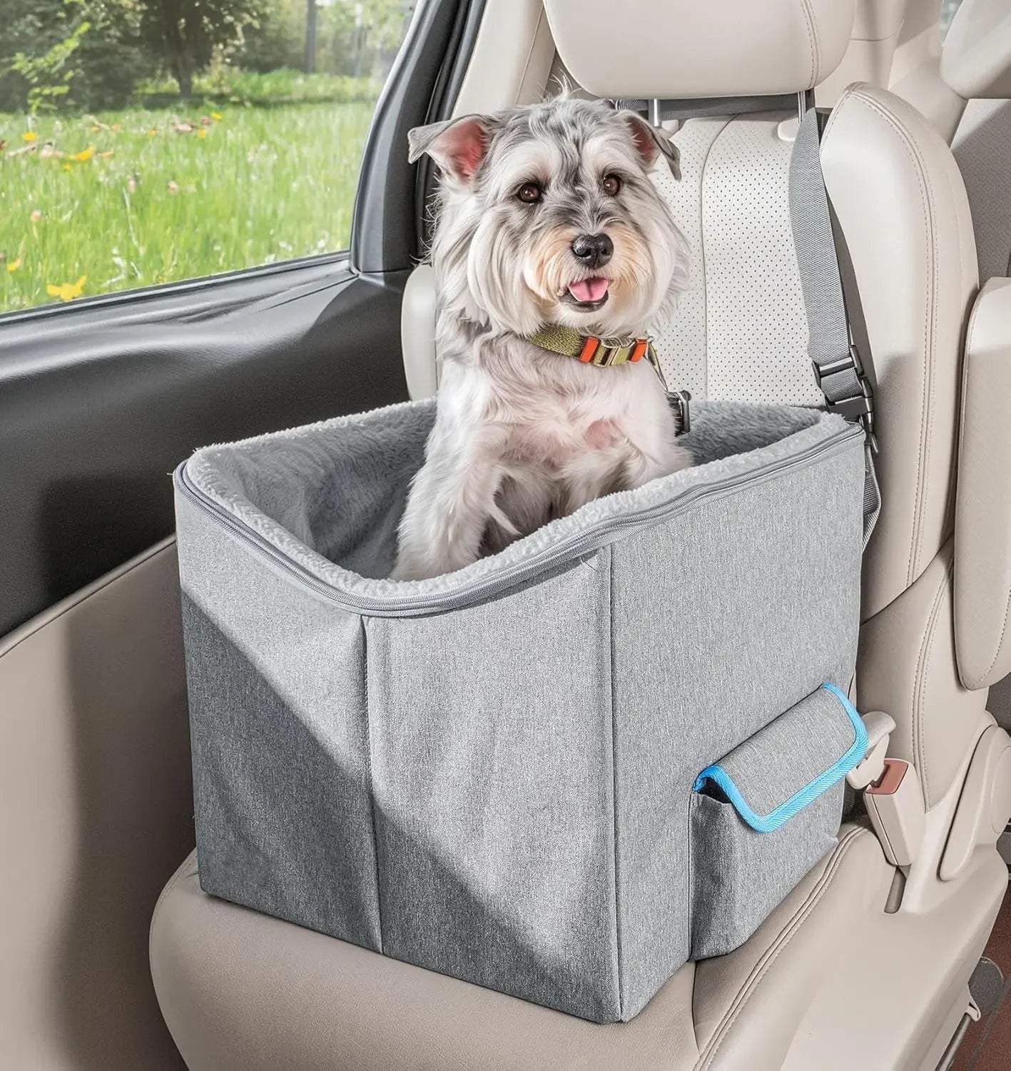Elevated Dog Car Seat Booster Bed for Small Dogs &amp; Cats – Travel Carrier Seat