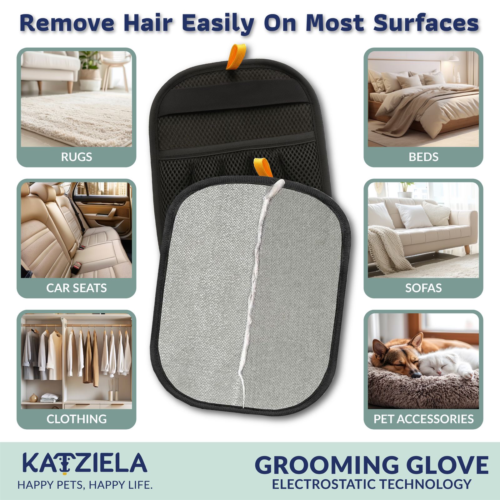 FurTidy Glove by Katziela – Pet Hair Remover Glove for Dogs &amp; Cats, Reusable Electrostatic Grooming Mitt for Furniture, Clothing, Carpet &amp; Car Seats – Washable &amp; Eco-Friendly Deshedding Tool