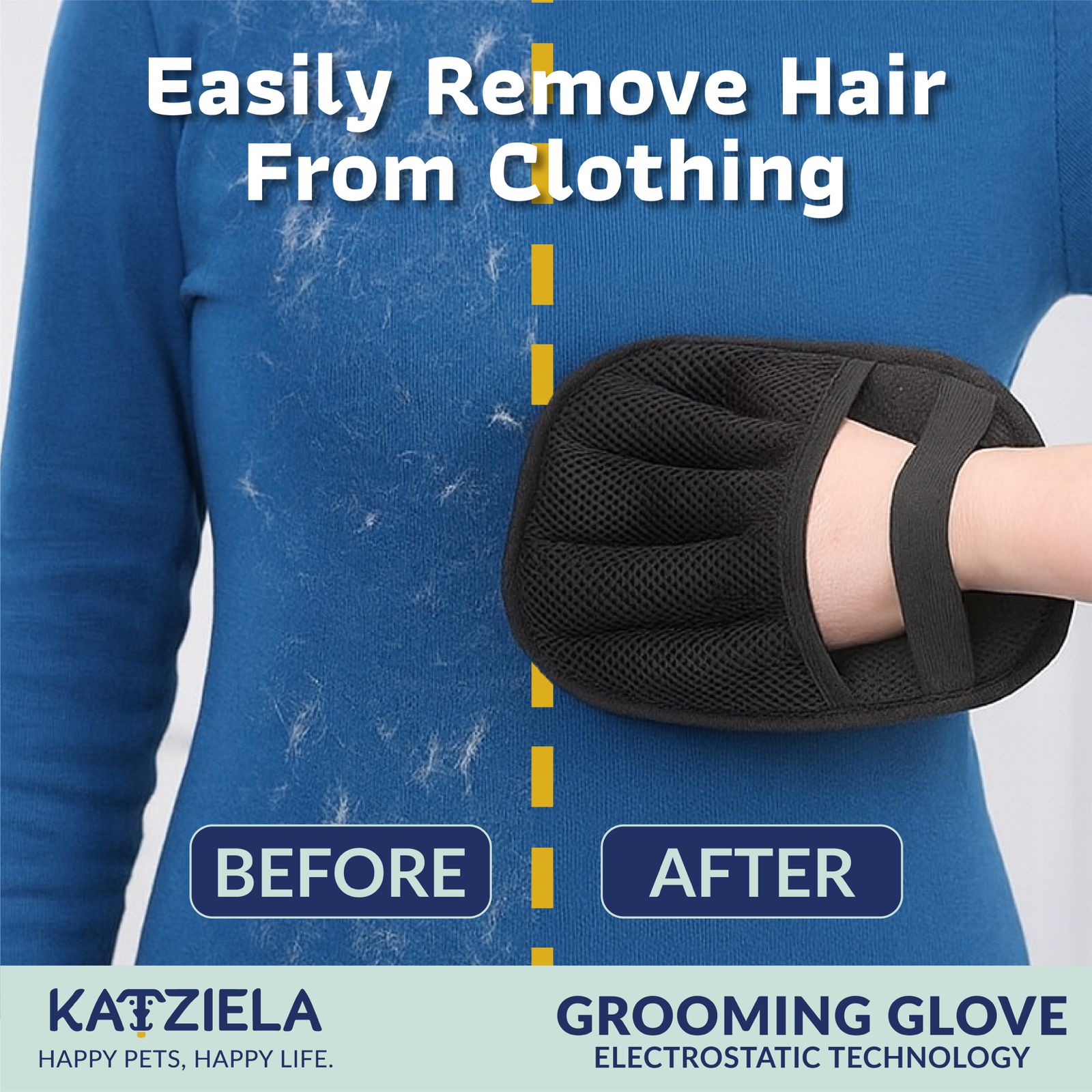 FurTidy Glove by Katziela – Pet Hair Remover Glove for Dogs &amp; Cats, Reusable Electrostatic Grooming Mitt for Furniture, Clothing, Carpet &amp; Car Seats – Washable &amp; Eco-Friendly Deshedding Tool