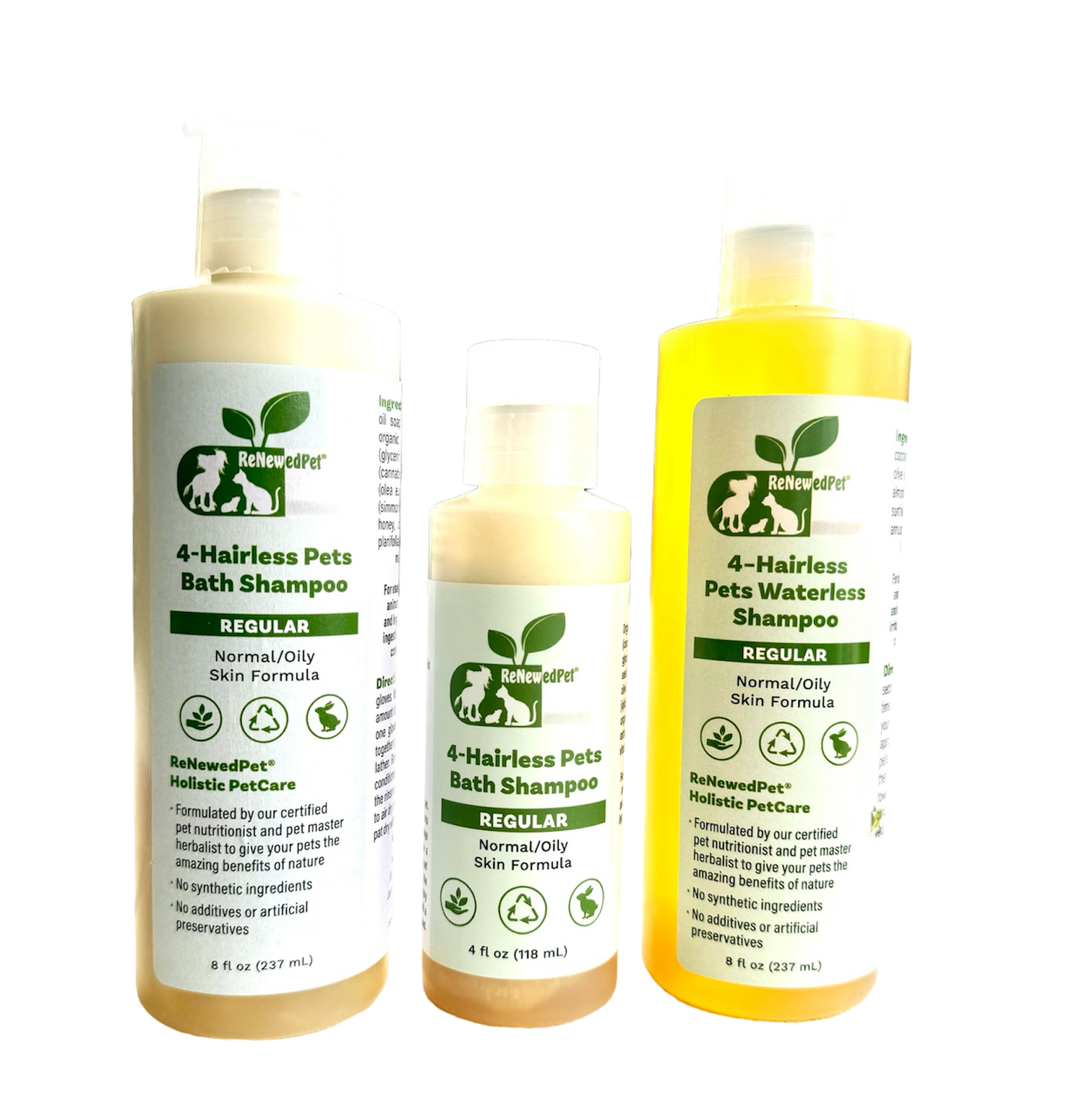 4-HAIRLESS PETS REGULAR SHAMPOO, WATERLESS SHAMPOO &amp; CONDITIONER KIT