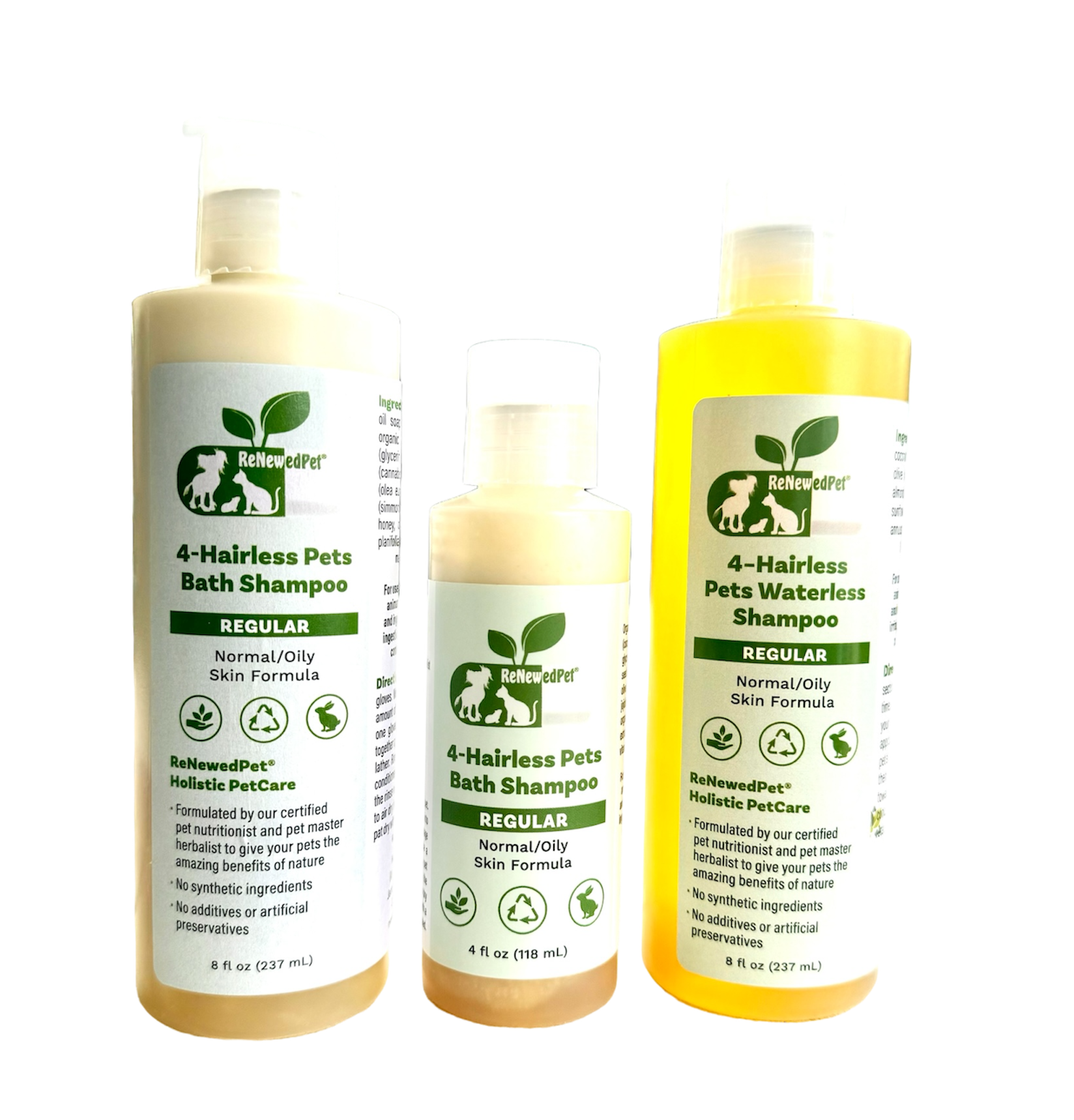 4-HAIRLESS PETS REGULAR SHAMPOO, WATERLESS SHAMPOO &amp; CONDITIONER KIT