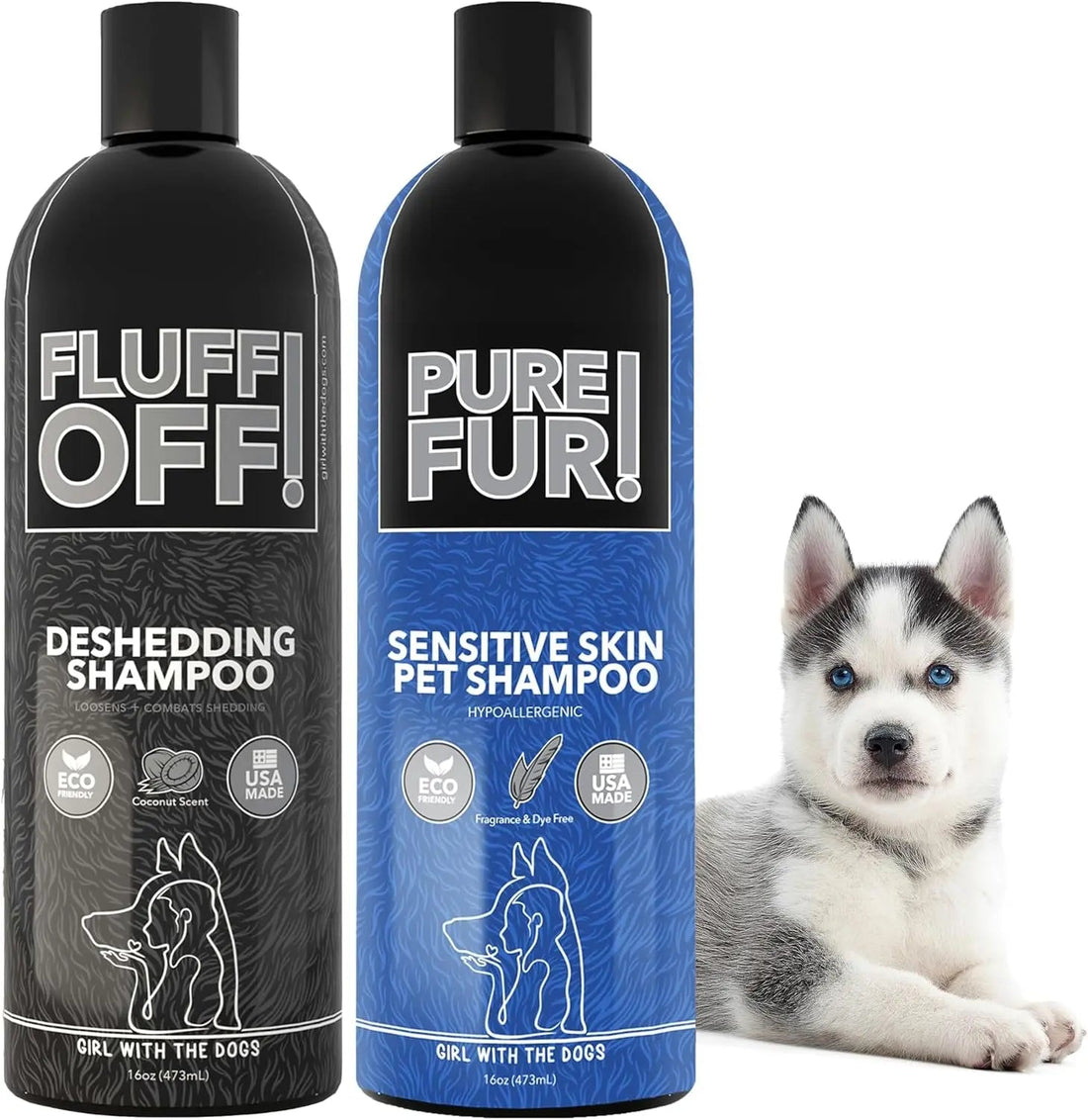 Fluff Off Dog &amp; Cat Shampoo Set – Deshedding &amp; Sensitive Skin 16 oz Each