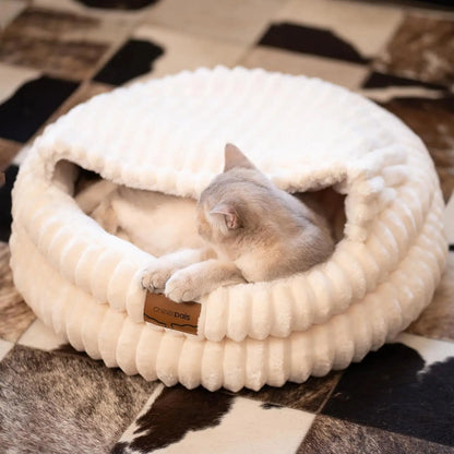 Fluffy Round Soft Cat Bed – Washable Plush Pet Bed for Cats &amp; Small Dogs