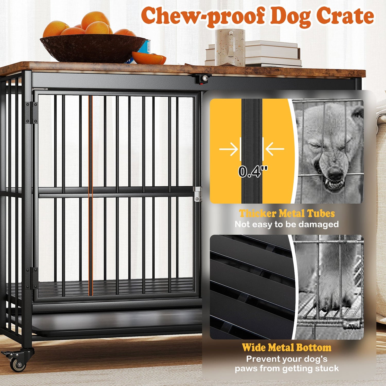 Foldable Dog Crate Furniture with Removable Tray and Lockable Door