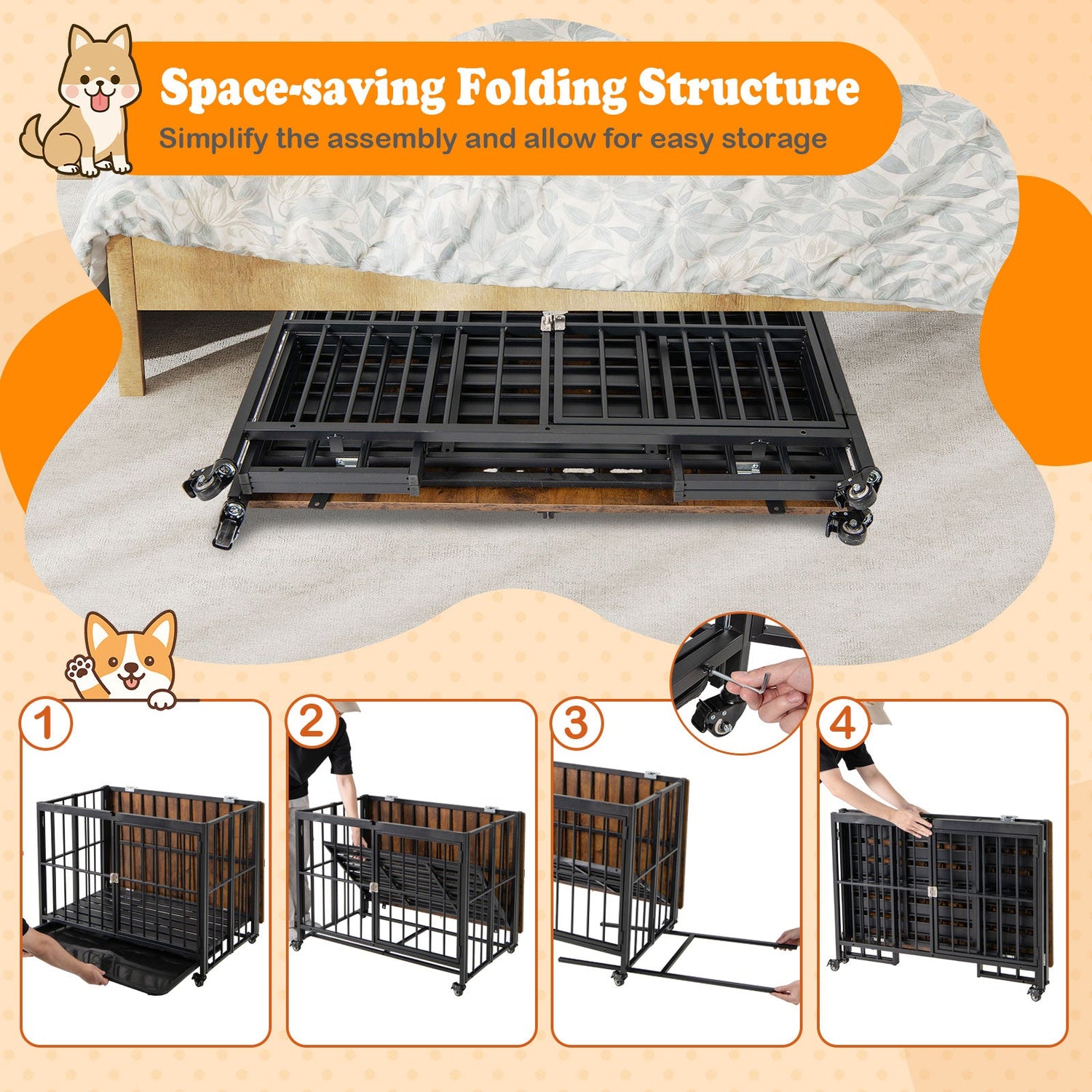 Foldable Dog Crate Furniture with Removable Tray and Lockable Door