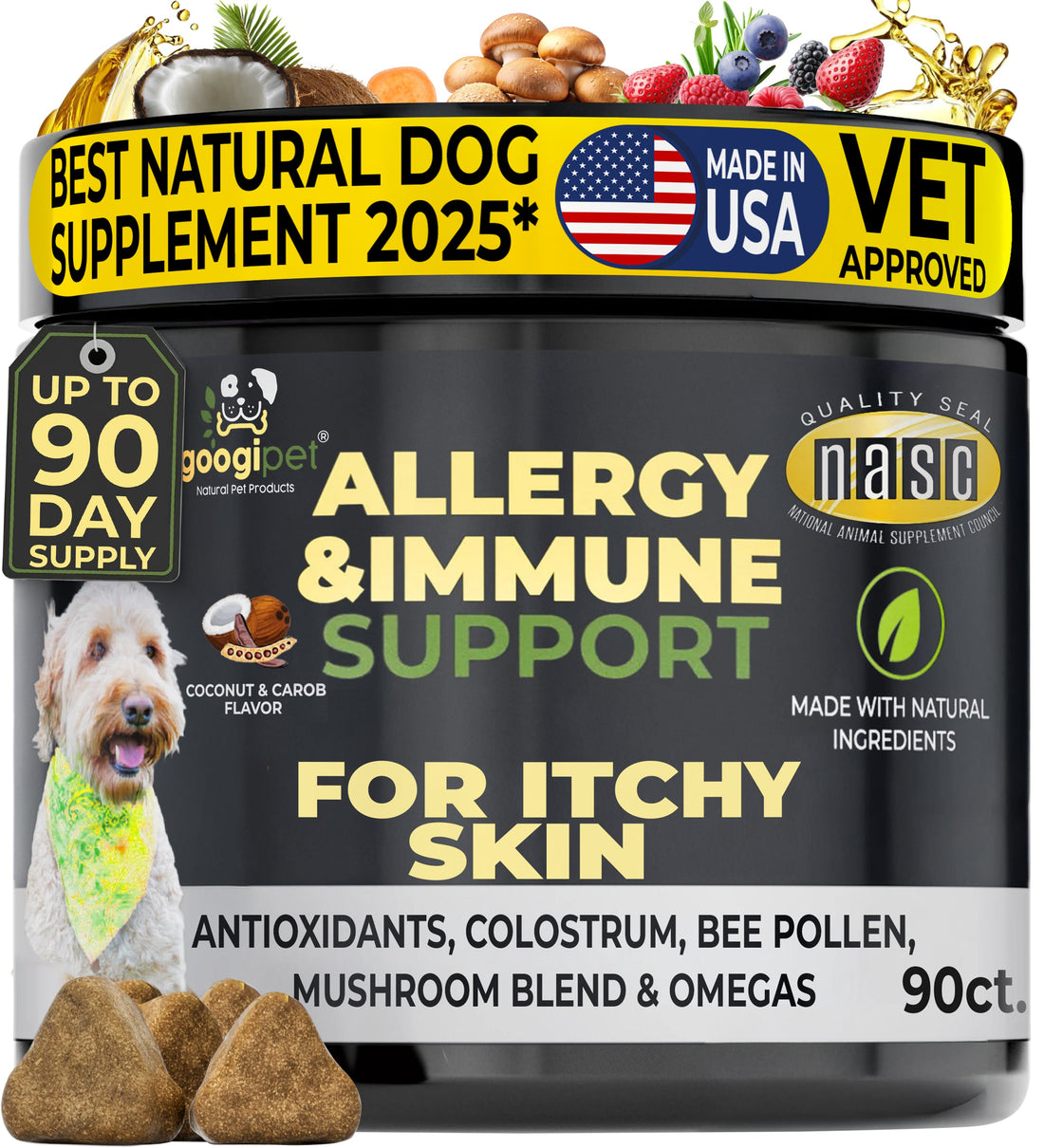 Allergy &amp; Immune Support Chews for Dogs (Coconut &amp; Carob Flavor)