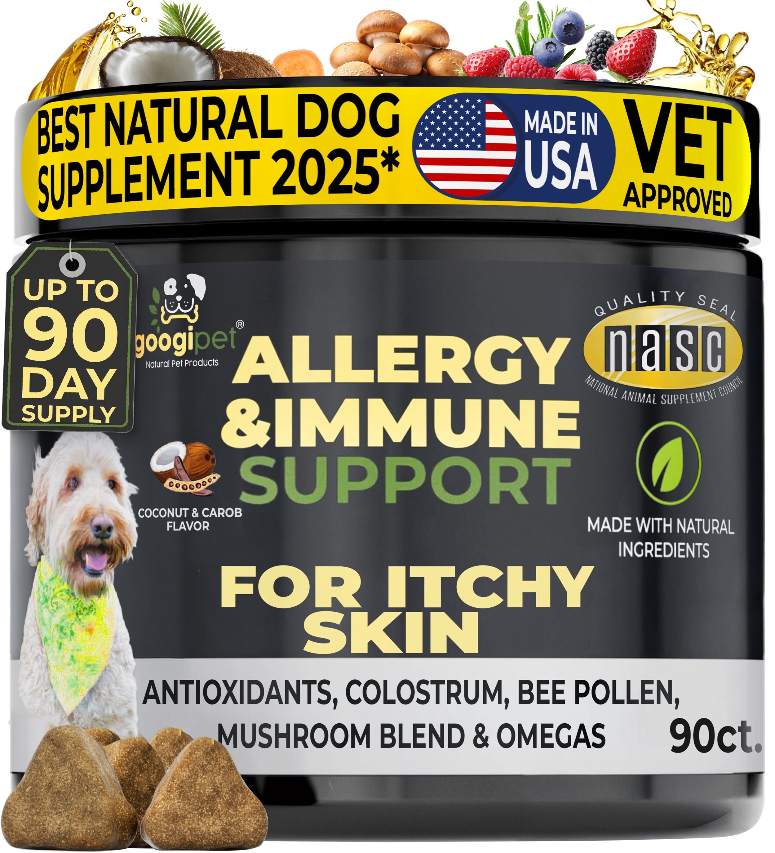 Allergy &amp; Immune Support Chews for Dogs (Coconut &amp; Carob Flavor)