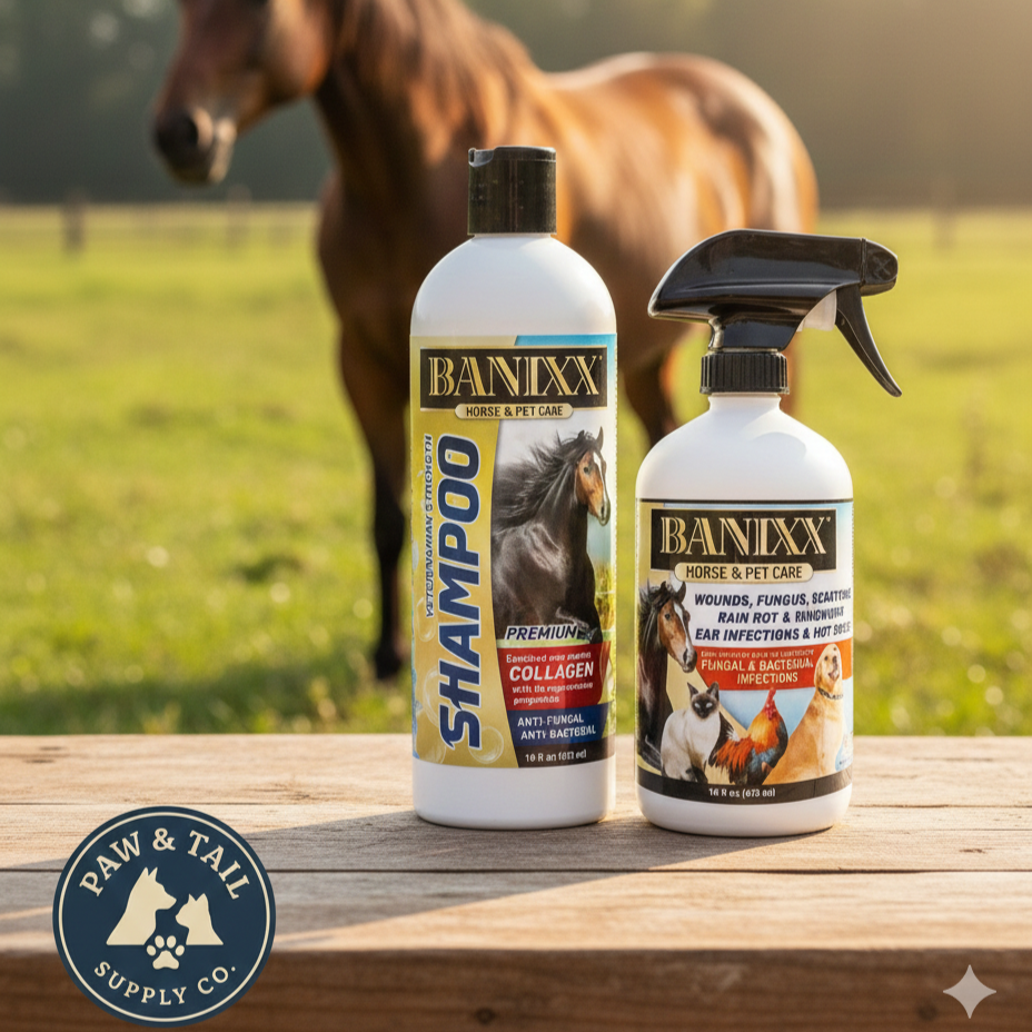 Banixx Shampoo &amp; Spray 16 oz – Horse &amp; Dog Skin &amp; Coat Care Combo – USA Made