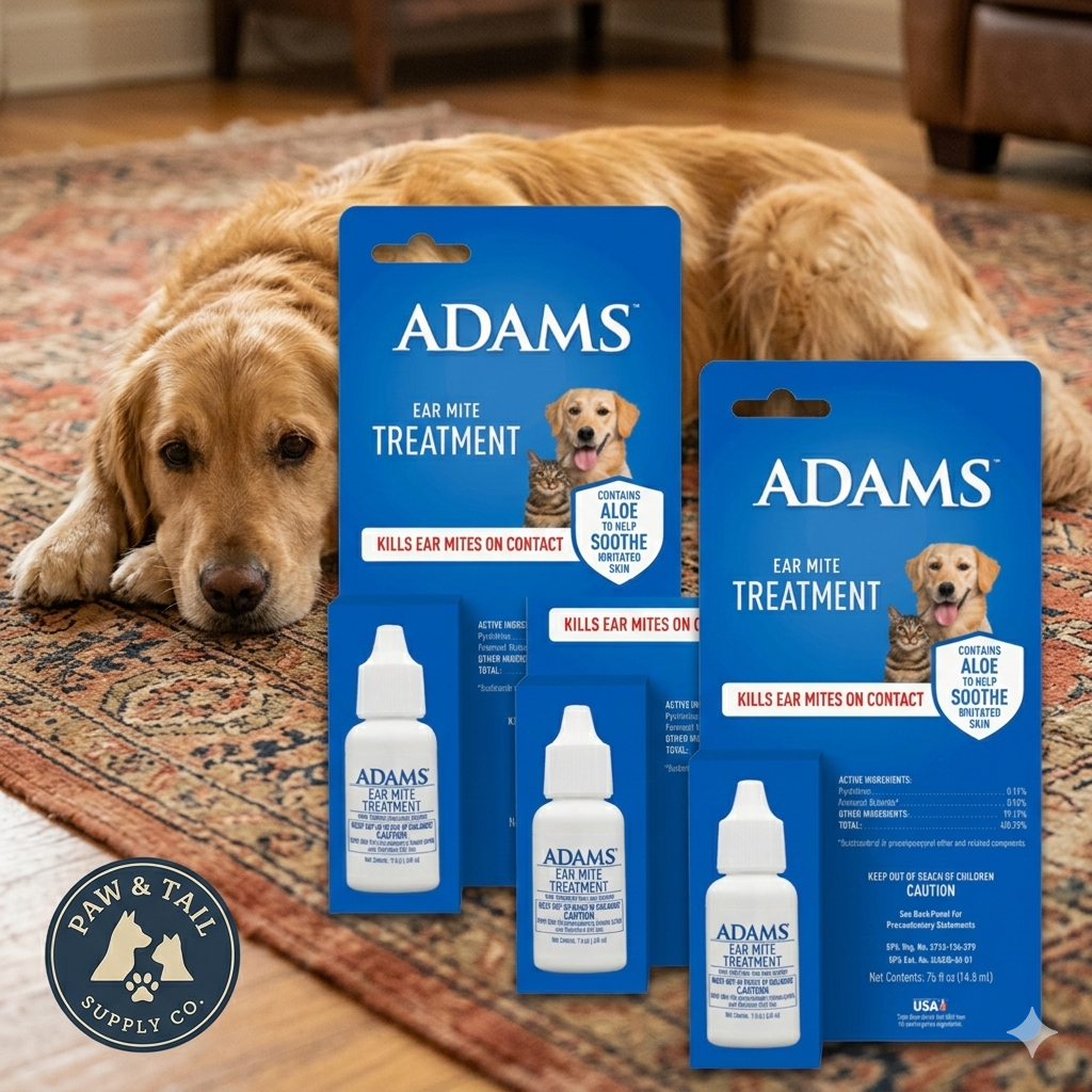 Adams Ear Mite Treatment for Dogs &amp; Cats 0.5oz Kills Mites Fast Soothes Pet Ear 3PCK