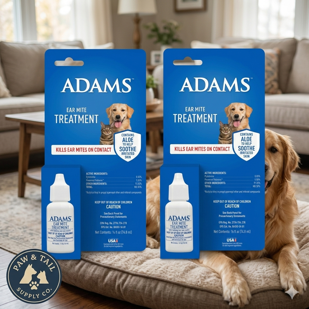 Adams Ear Mite Treatment for Dogs &amp; Cats 0.5oz Kills Mites Fast Soothes Pet Ear 2PCK