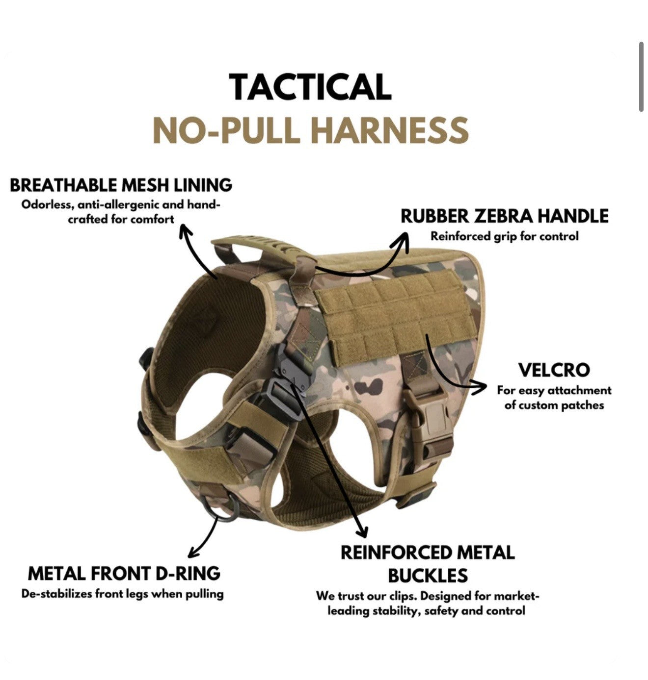 Camo Tactical Dog Harness - Heavy Duty &amp; Quick Release