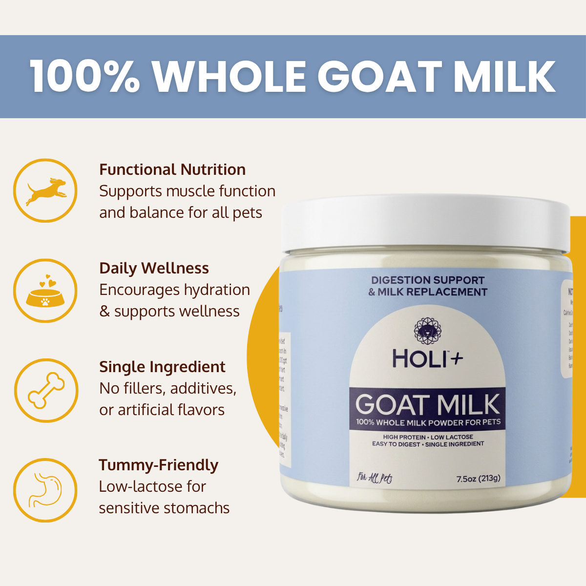 HOLI Powdered Goat Milk for Dogs &amp; Cats | Single-Ingredient Topper &amp; Milk Replacer