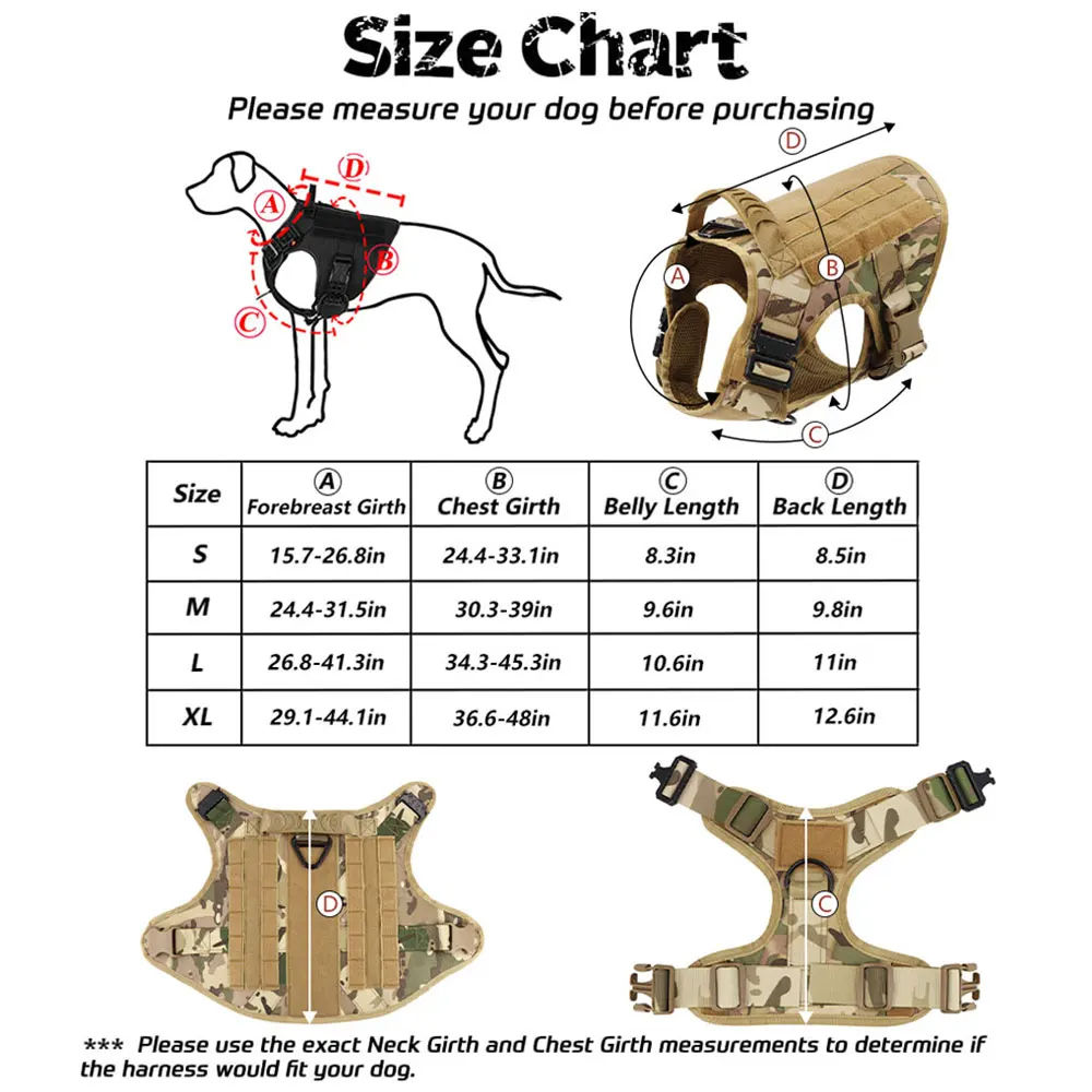 Camo Tactical Dog Harness - Heavy Duty &amp; Quick Release