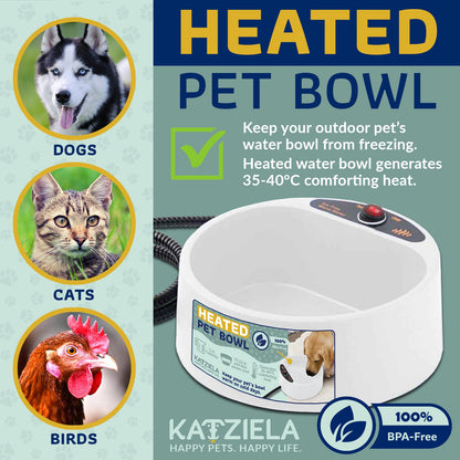 Katziela 2 Liter Heated Pet Water Bowl With Anti-Bite Cord To Keep Your Pet&