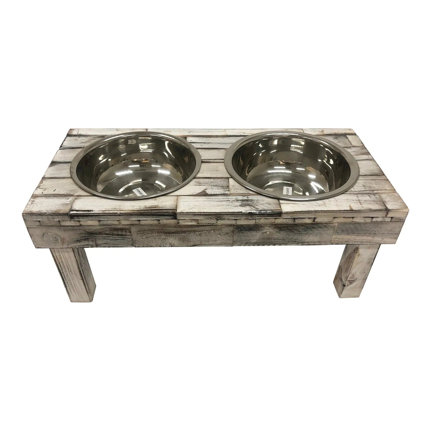 Huntley Pet Berjen Table Elevated Double Bowl Pet Feeder, White Wash