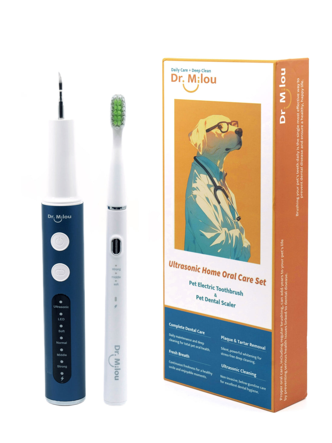 Anesthesia-Free Pet Dental Cleaning Kit: Professional Ultrasonic Tartar Remover &amp; Electric Toothbrush for Dogs &amp; Cats by Dr. Milou®