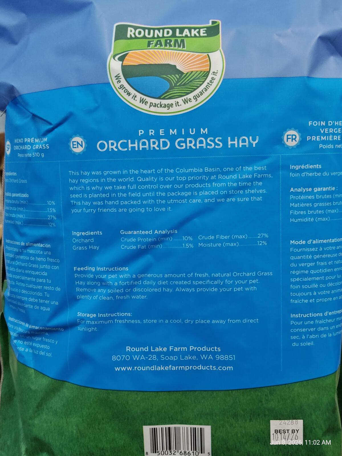 Orchard Grass Hay for Pets  10oz Resealable Bag