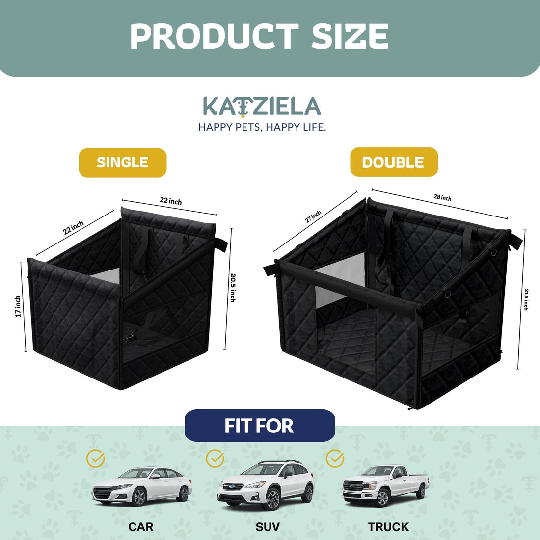 Katziela Dog Back Seat Cover Waterproof Quilted 600D Oxford Fabric, Heavy-Duty Non-Slip Bench Protector for Cars, SUVS &amp; TRUCKS – SINGLE Size, Leaves Space for Passengers.