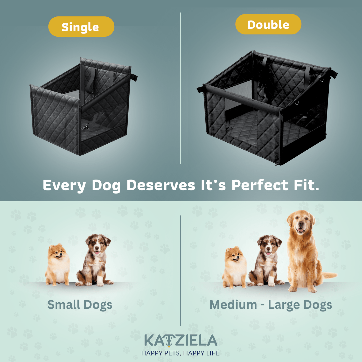 Katziela Dog Back Seat Cover Waterproof Quilted 600D Oxford Fabric, Heavy-Duty Non-Slip Bench Protector for Cars, SUVS &amp; TRUCKS – SINGLE Size, Leaves Space for Passengers.