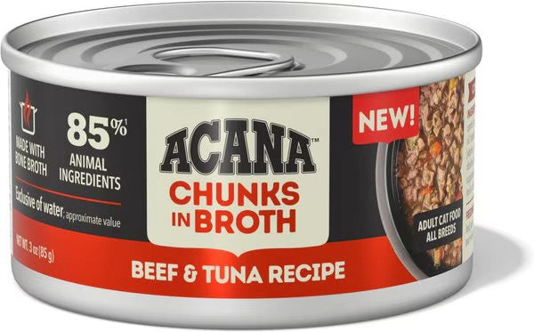 Acana Grain Free Chunks in Broth Beef &amp; Tuna Wet Cat Food (3oz)