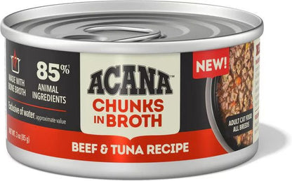 Acana Grain Free Chunks in Broth Beef &amp; Tuna Wet Cat Food (3oz)