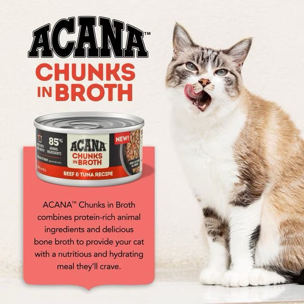 Acana Grain Free Chunks in Broth Beef &amp; Tuna Wet Cat Food (3oz)