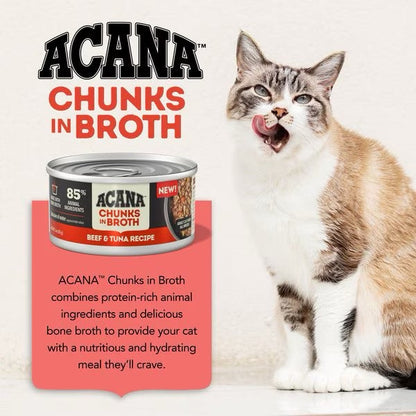 Acana Grain Free Chunks in Broth Beef &amp; Tuna Wet Cat Food (3oz)