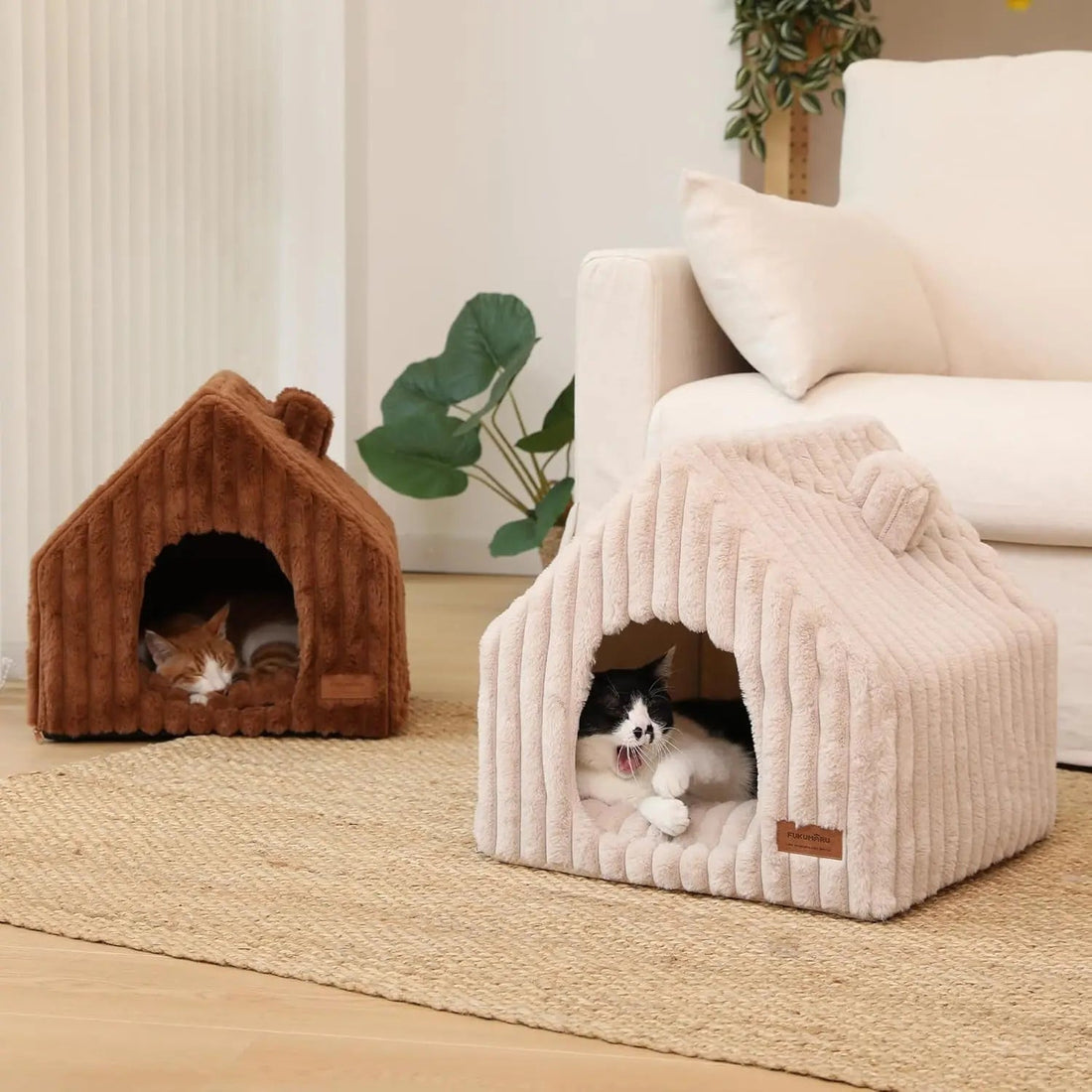 Indoor Cat &amp; Small Dog House, Washable Cozy Cave Bed with Removable Pillow