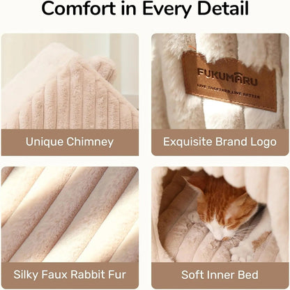 Indoor Cat &amp; Small Dog House, Washable Cozy Cave Bed with Removable Pillow