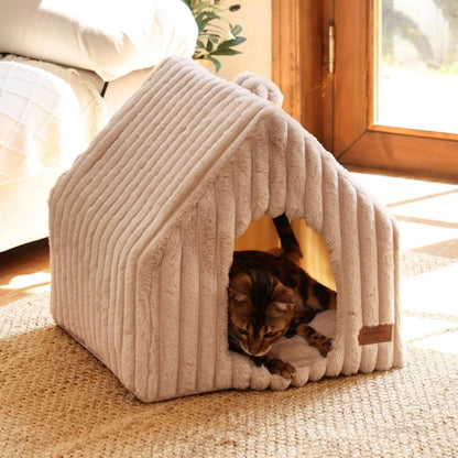 Indoor Cat &amp; Small Dog House, Washable Cozy Cave Bed with Removable Pillow