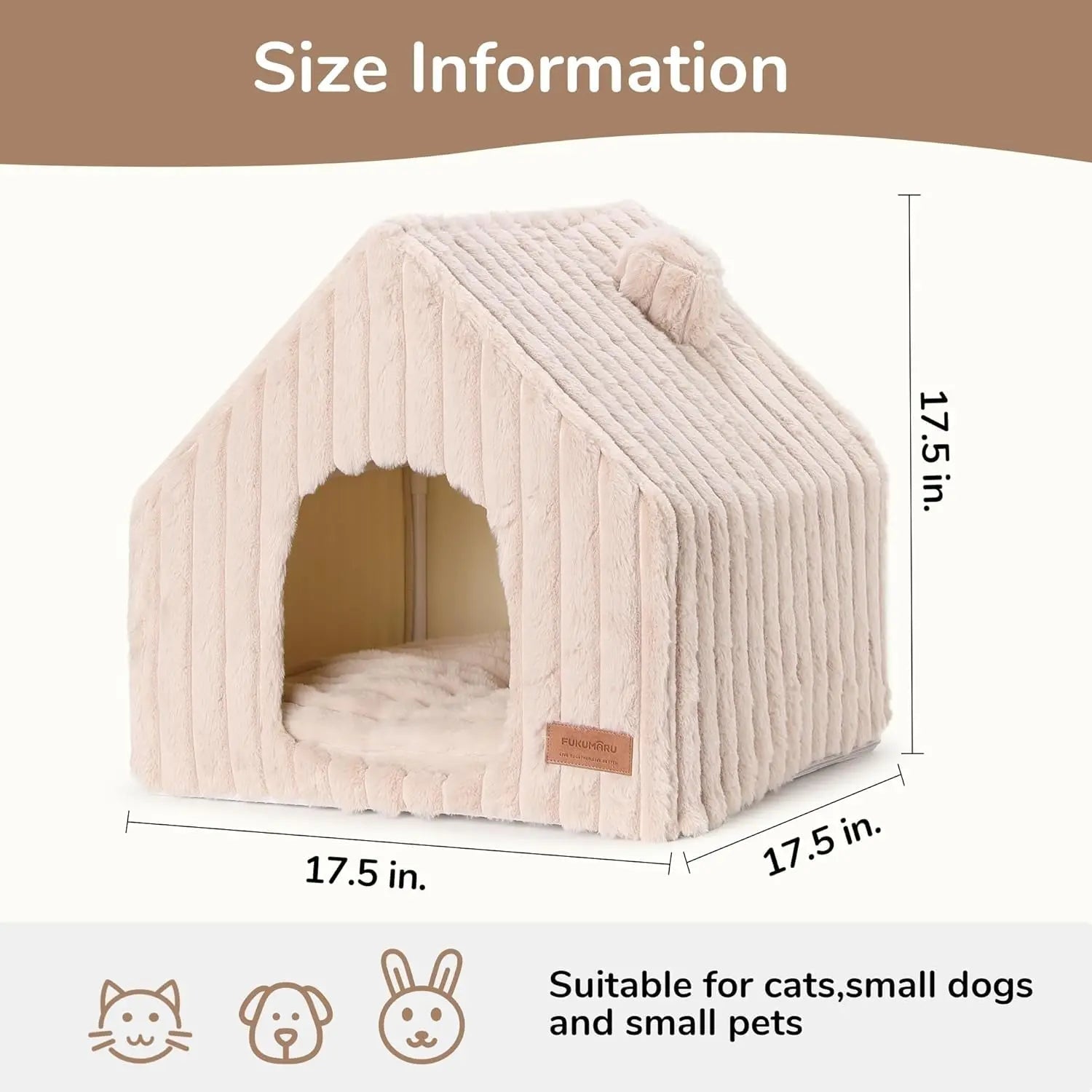 Indoor Cat &amp; Small Dog House, Washable Cozy Cave Bed with Removable Pillow