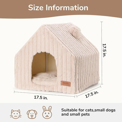 Indoor Cat &amp; Small Dog House, Washable Cozy Cave Bed with Removable Pillow