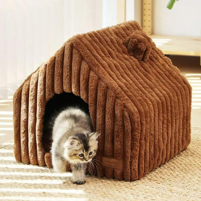 Indoor Cat &amp; Small Dog House, Washable Cozy Cave Bed with Removable Pillow