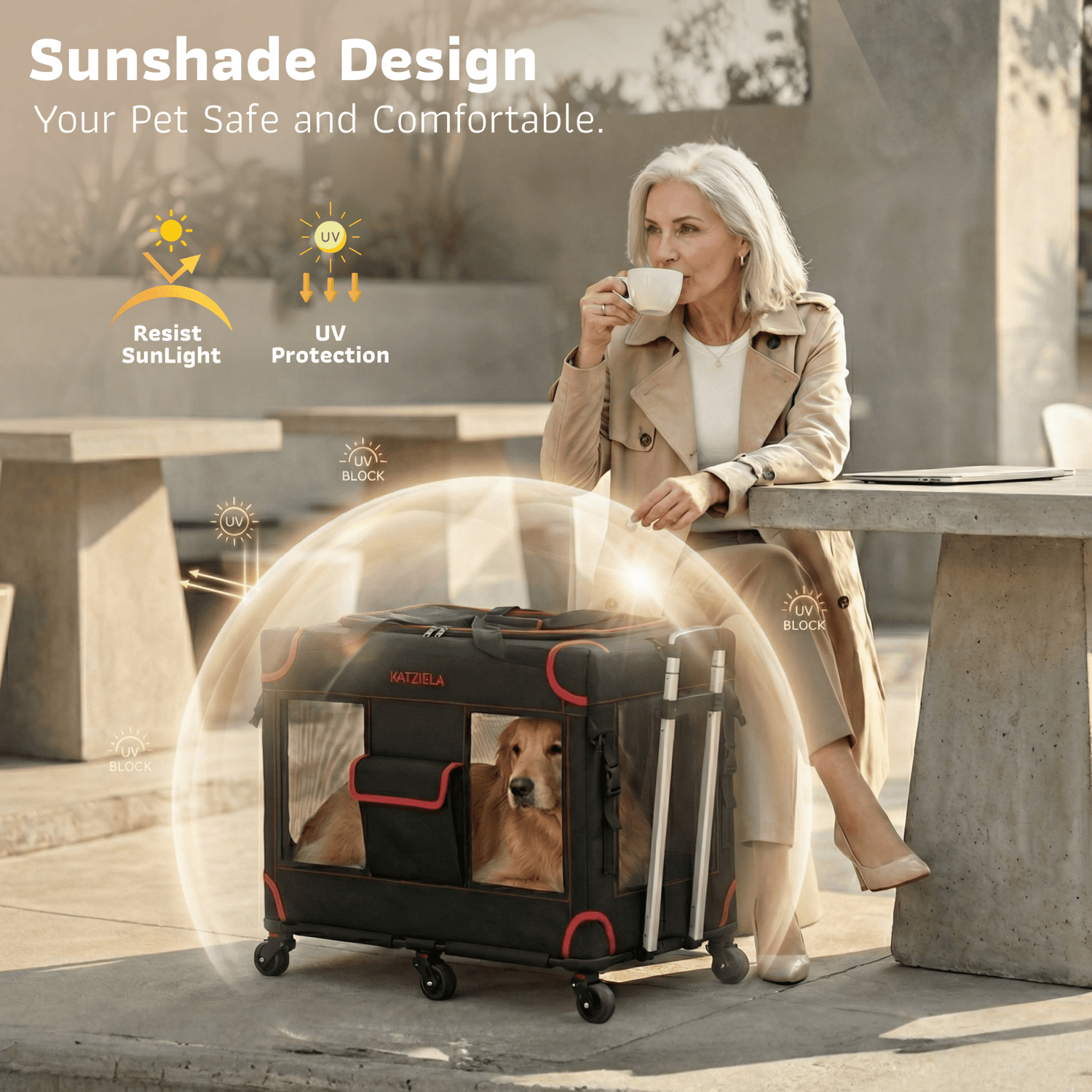 Katziela Mega Cruze Rolling Pet Carrier – Stress - Free Travel for Medium &amp; Large Dogs 25”x17”x20”