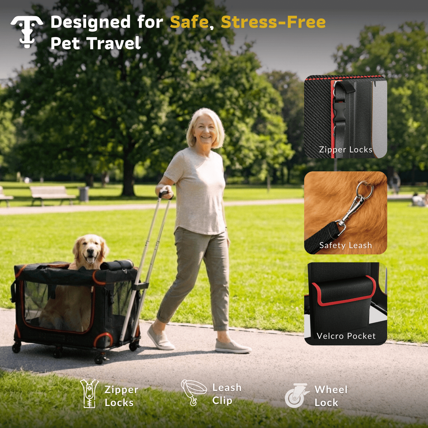 Katziela Mega Cruze Rolling Pet Carrier – Stress - Free Travel for Medium &amp; Large Dogs 25”x17”x20”