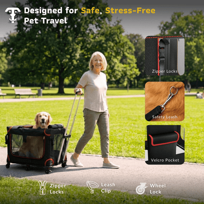 Katziela Mega Cruze Rolling Pet Carrier – Stress - Free Travel for Medium &amp; Large Dogs 25”x17”x20”