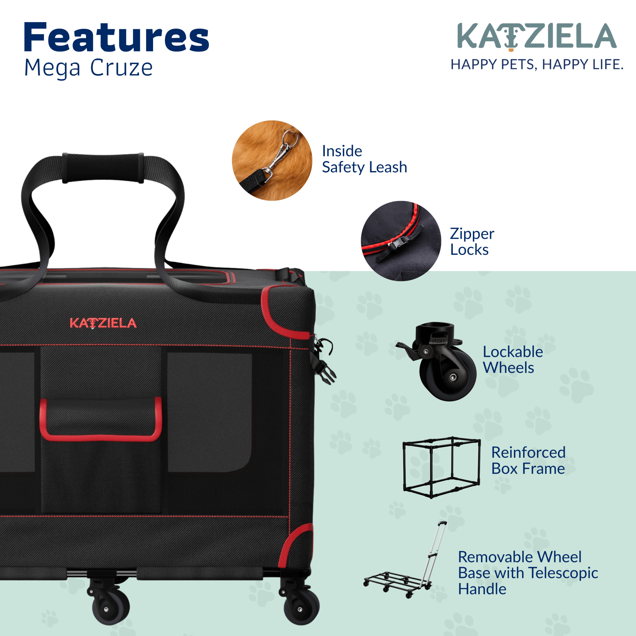 Katziela Mega Cruze Rolling Pet Carrier – Stress - Free Travel for Medium &amp; Large Dogs 25”x17”x20”