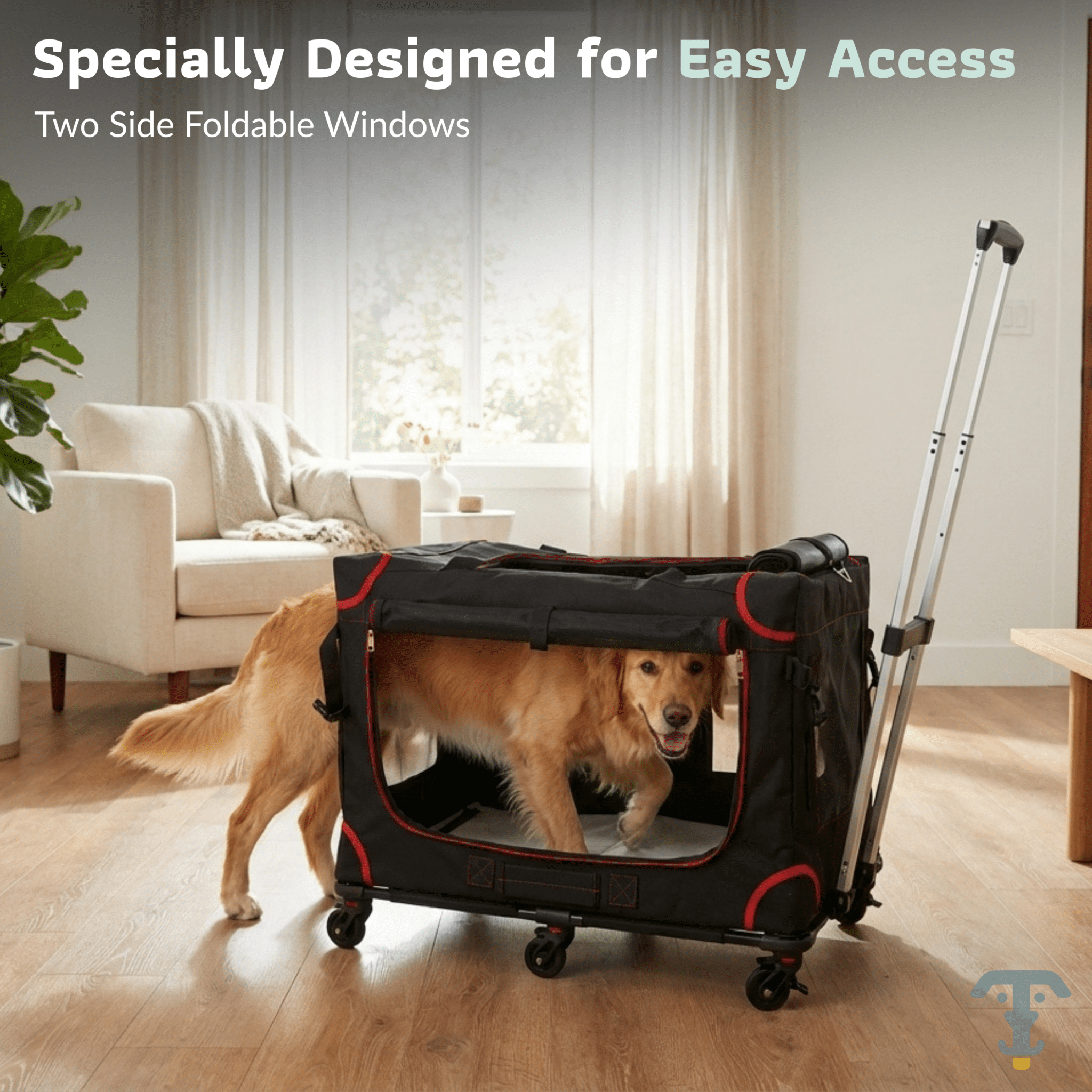 Katziela Mega Cruze Rolling Pet Carrier – Stress - Free Travel for Medium &amp; Large Dogs 25”x17”x20”