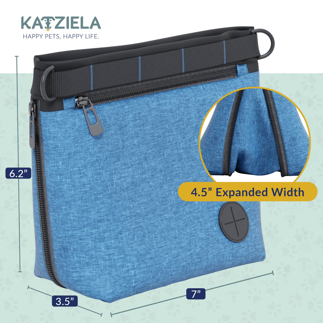 Katziela Expandable Pet Treat Pouch - Hands Free Dog Treat Pouch, Quick Access Magnet Closure - Anti Spill Dog Treat Bag - Treat Pouches for Pet Training, Adjustable Shoulder Strap &amp; Belt Clip