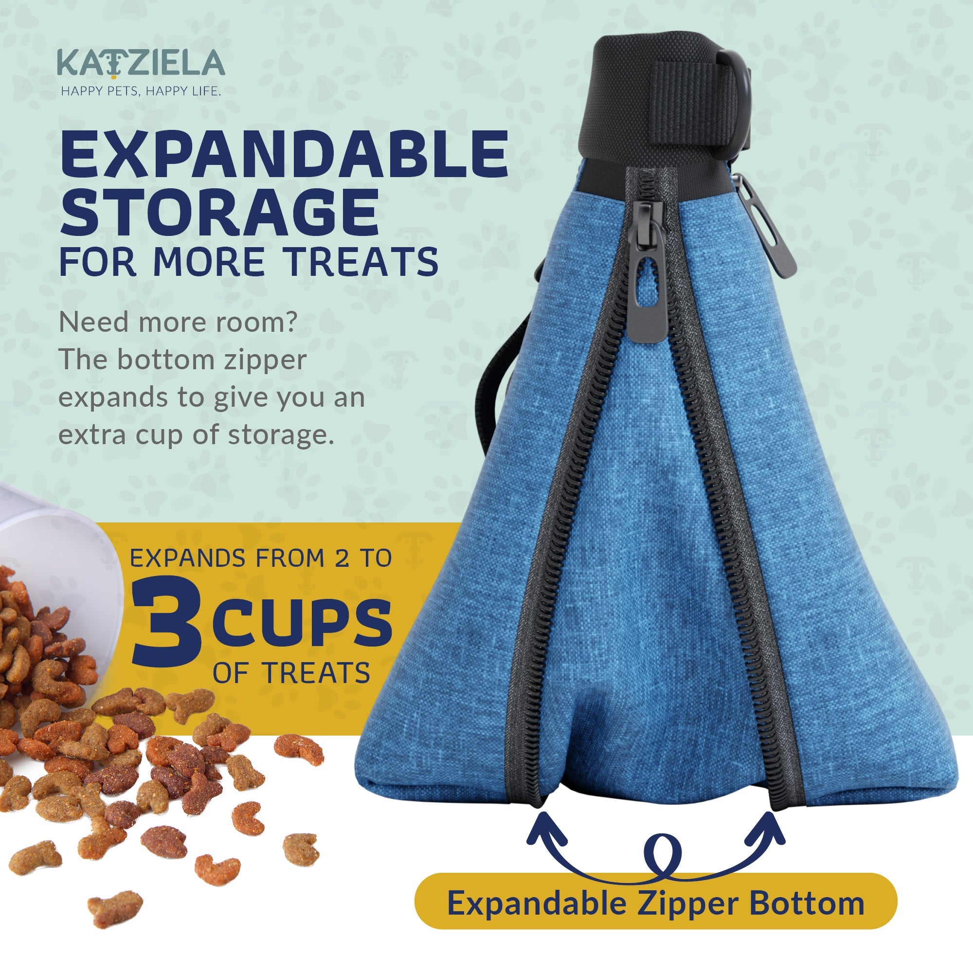 Katziela Expandable Pet Treat Pouch - Hands Free Dog Treat Pouch, Quick Access Magnet Closure - Anti Spill Dog Treat Bag - Treat Pouches for Pet Training, Adjustable Shoulder Strap &amp; Belt Clip