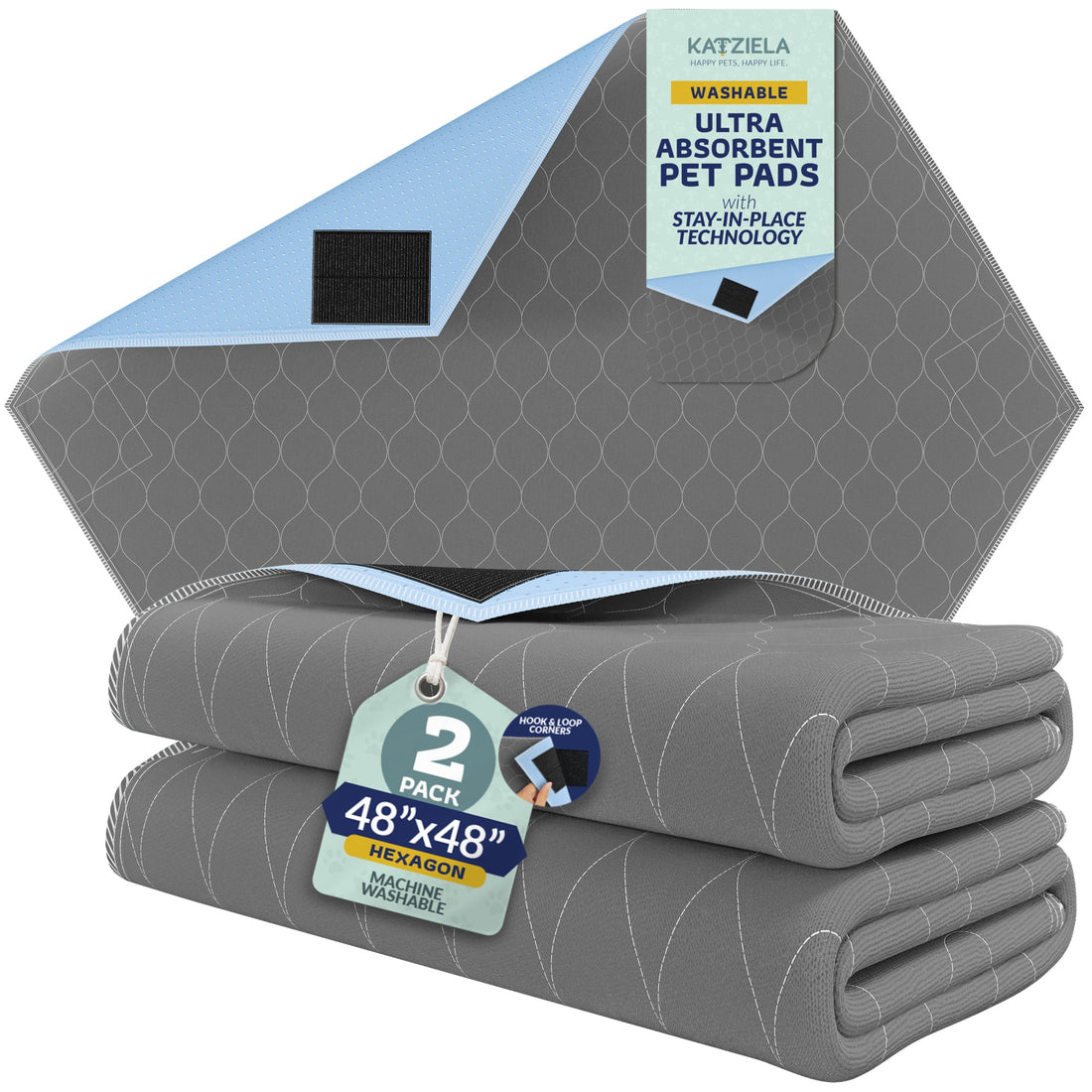 Katziela Quick-Drying Washable Pee Pads for Dogs With Hook &amp; Loop Hexagon